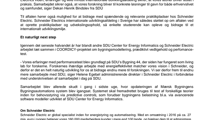 Syddansk Universitet og Schneider Electric indgår strategisk samarbejde