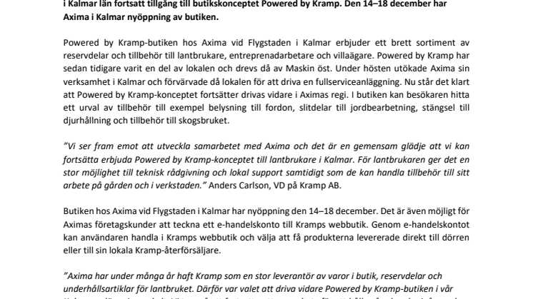 Kramp och Axima satsar på butik i Kalmar
