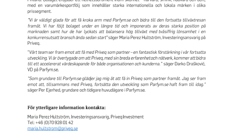 Priveq - ny tillväxtpartner för Parfym.se