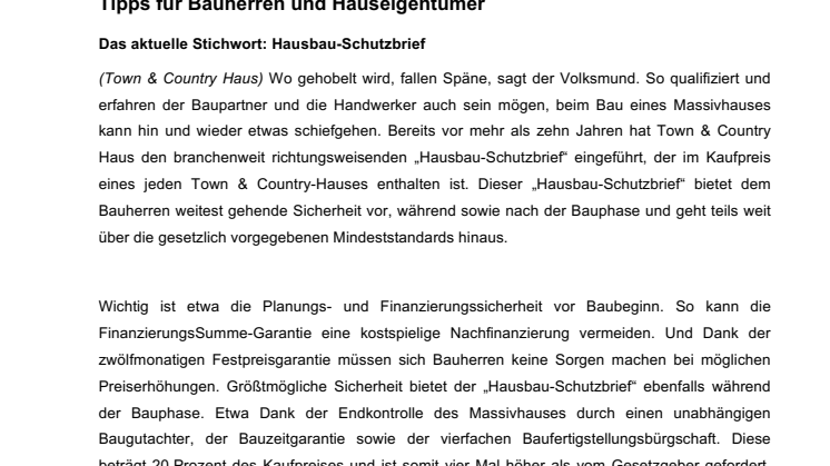 Report Bauen & Wohnen im November 2016 - Tipps für Bauherren und Hauseigentümer
