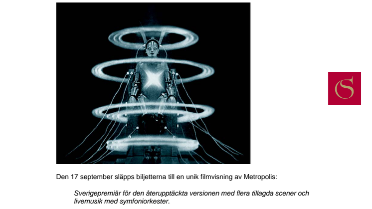 Nypremiär: Fritz Langs filmklassiker Metropolis på Scandinavium