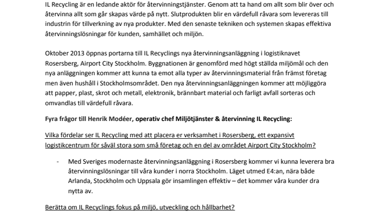 IL Recycling – En del av Airport City Stockholm