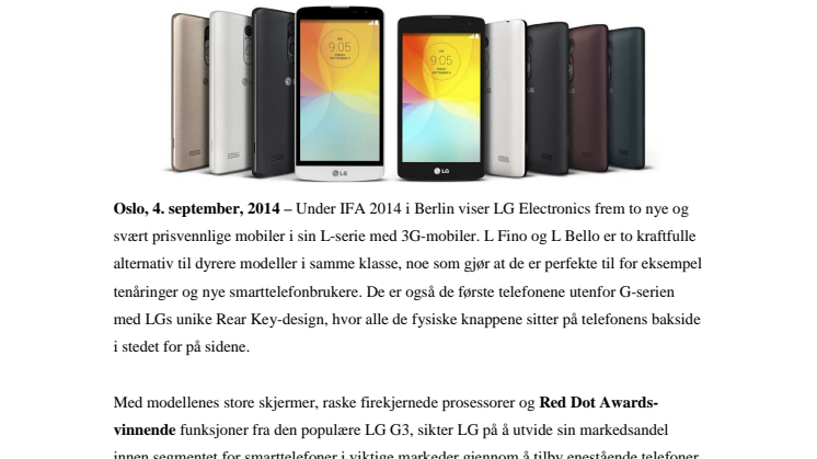 LGs UNIKE REAR KEY-DESIGN GJØR ENTRE I L-SERIEN MED DE NYE MOBILENE L FINO OG L BELLO