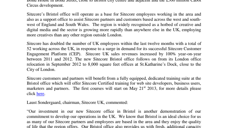 Sitecore expands its UK operations with new office opening in Bristol