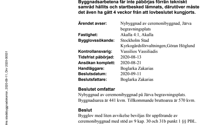 Bygglov för ceremonibyggnad - Beslut - sep 2020
