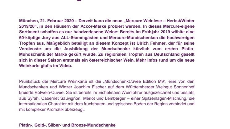 Regional und erstklassig: Weingenuss bei Mercure 