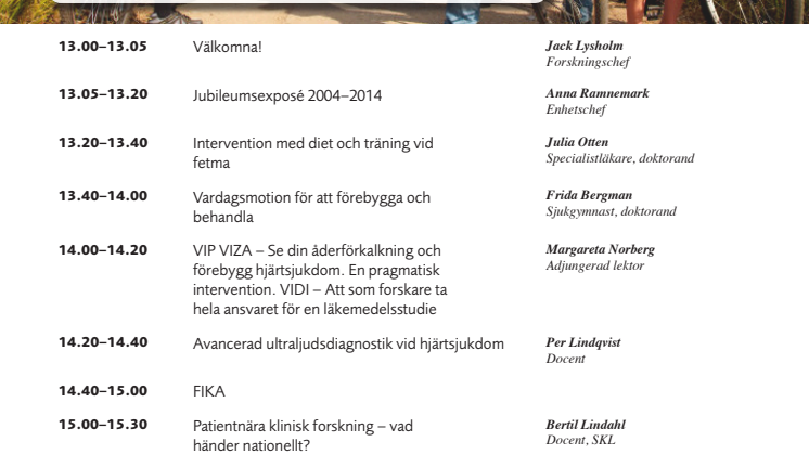 Program inför Kliniskt Forskningscentrum tioårsjubileum