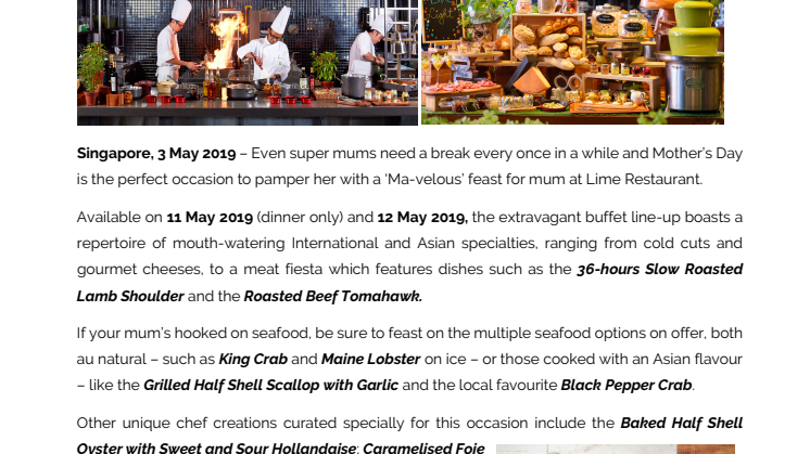 A ‘Ma-velous’ Feast For Mum awaits at PARKROYAL on Pickering  