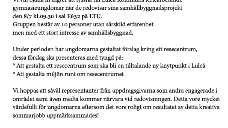 Inbjudan - program presentationer nytt resecentrum