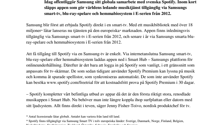 Miljoner låtar via ny app: Spotify flyttar in i Samsungs smart-tv