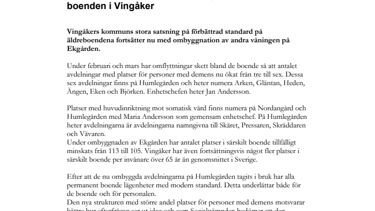 Stora förändringar i äldreomsorgens särskilda boenden i Vingåker