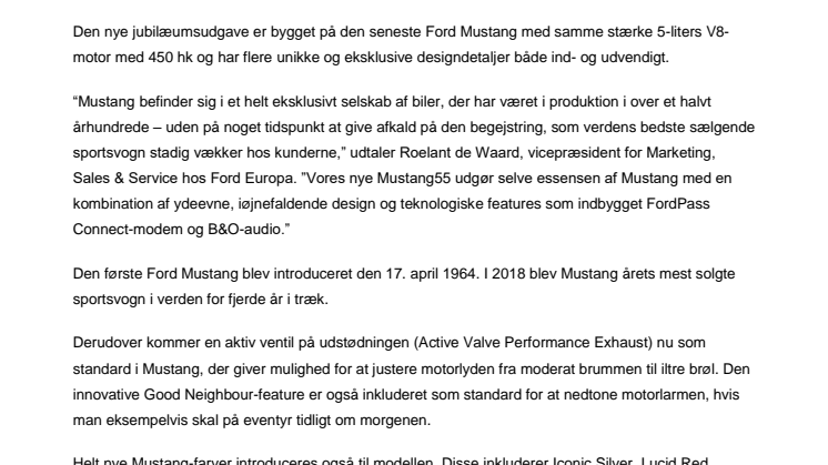 Ford Mustang fejrer 55 år med ny jubilæumsudgave