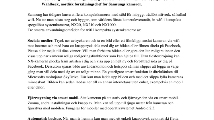 Först i världen: Samsung lanserar kompakta systemkameror med wifi