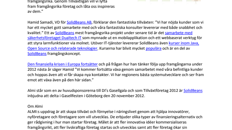 SolidBeans i täten av tillväxtligan i väst
