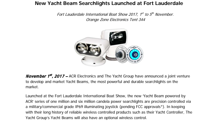 New Yacht Beam Searchlights Launched at Fort Lauderdale