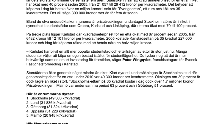 Karlstads ettor har stigit med 87 procent på fem år