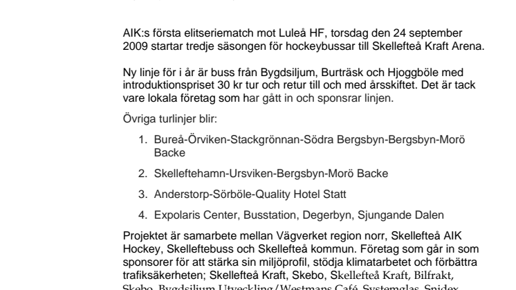 Ny linje för Hockeybussar i Skellefteå! 