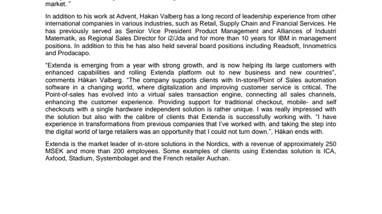 Håkan Valberg, new CEO of Extenda AB