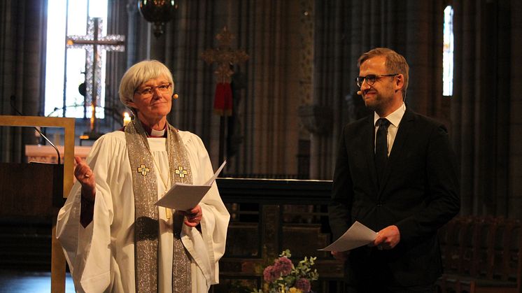 Antje Jackelén och Daniel Alm dialogpredikade i Uppsala domkyrka om kyrkans enhet. Foto: Mikael Stjernberg.