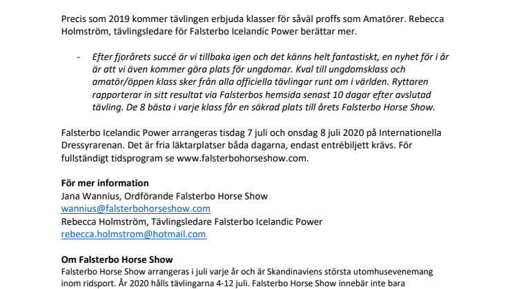Fortsatt satsning på Falsterbo Icelandic Power presented by Agria under Falsterbo Horse Show!