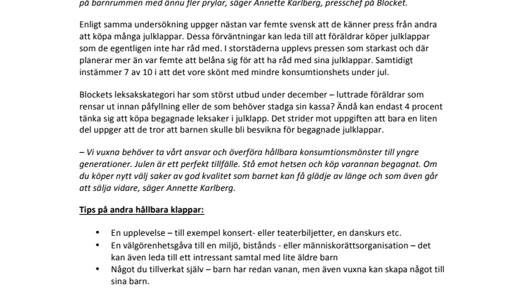 Den begagnade julen 2014: Var femte svensk känner sig pressad att köpa många julklappar