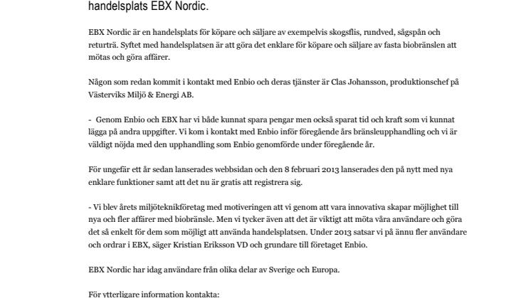 Den innovativa handelsplatsen EBX Nordic fick pris!
