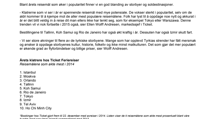 Her er reismålene som økte mest i 2014