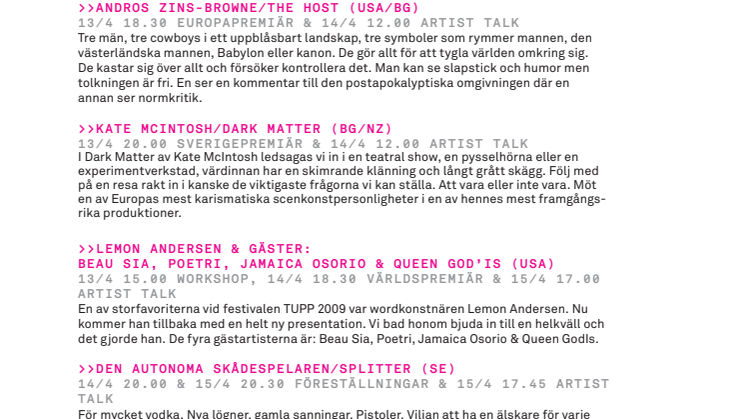 TUPP 2011  INTERNATIONELL SCENKONSTFESTIVAL PÅ UPPSALA STADSTEATER