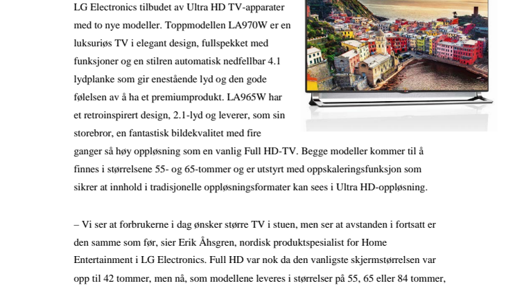  HØYOPPLØST TV-HØST NÅR LG LANSERER TO NYE MODELLER MED ULTRA-HD