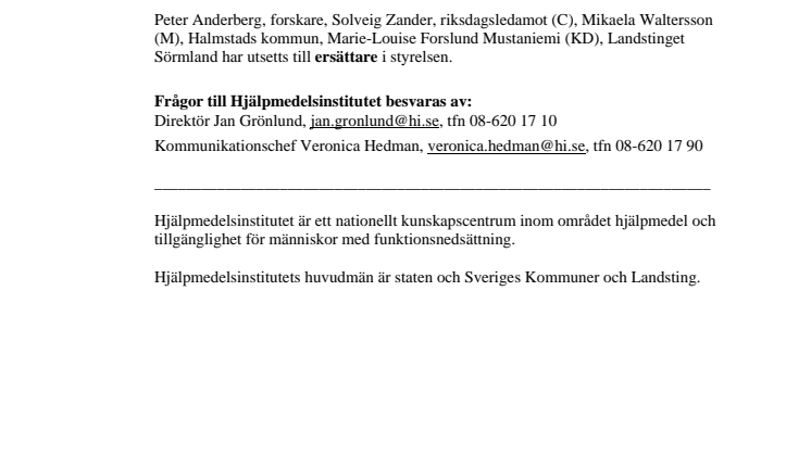 Nya ledamöter i Hjälpmedelsinstitutet styrelse