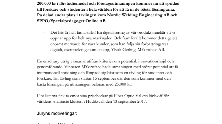 2017 års vinnare av Boost Innovation™ - MYoroface AB