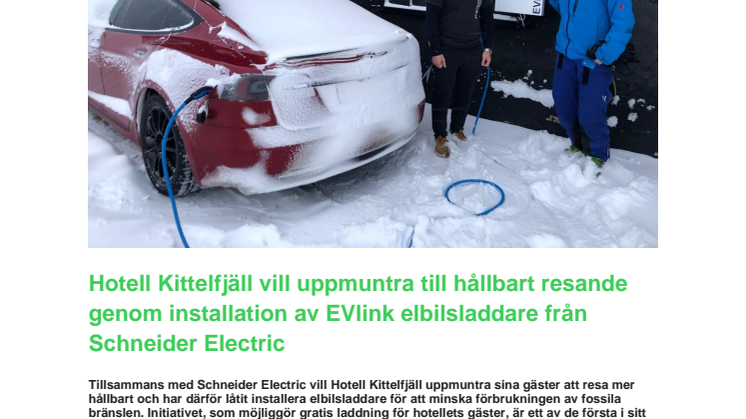Hotell Kittelfjäll vill uppmuntra till hållbart resande genom installation av EVlink elbilsladdare från Schneider Electric