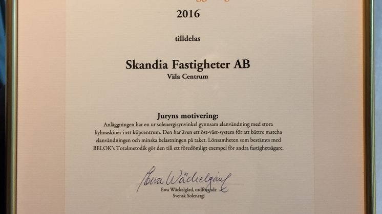 Hedersomnämnande Solenergipriset