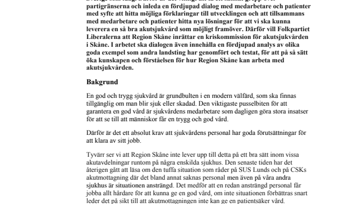 Folkpartiinitiativ leder till kraftsamling för akutsjukvården 