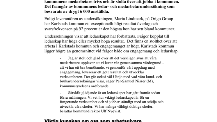 Karlstads kommuns chefer får toppbetyg