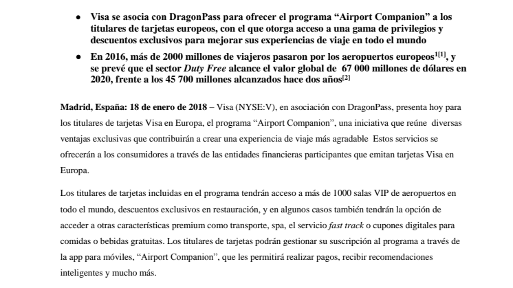 Visa presenta nuevas ventajas para los titulares de tarjetas europeos en asociación con DragonPass
