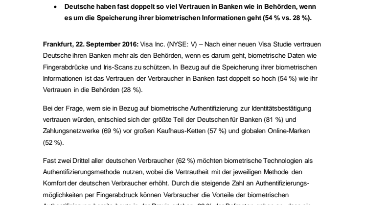 Deutsche vertrauen Banken bei biometrischen Authentifizierungsmethoden der Zukunft