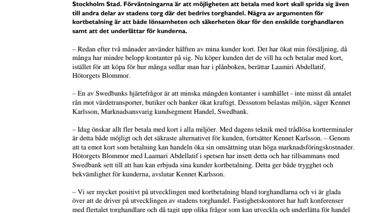 Kortbetalning på Hötorget ger enklare, säkrare och lönsammare torghandel