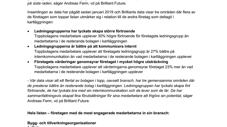 Hela listan: Arbetsgivarna med de mest engagerade medarbetarna 