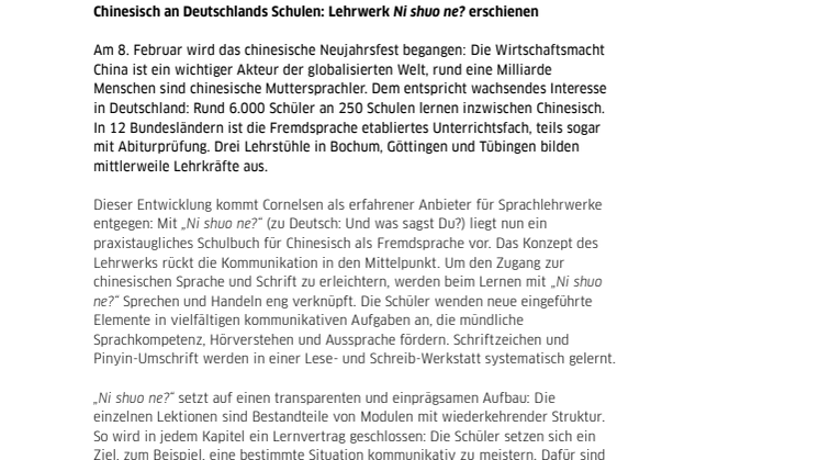 Chinesisch an Deutschlands Schulen: Lehrwerk „Ni shuo ne?“ erschienen