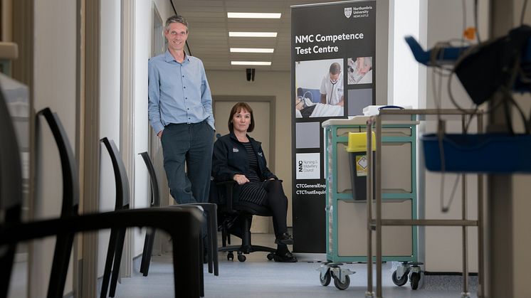 Norman Franklin and Dr Jane Greaves in the newly-expanded test centre at Northumbria University.