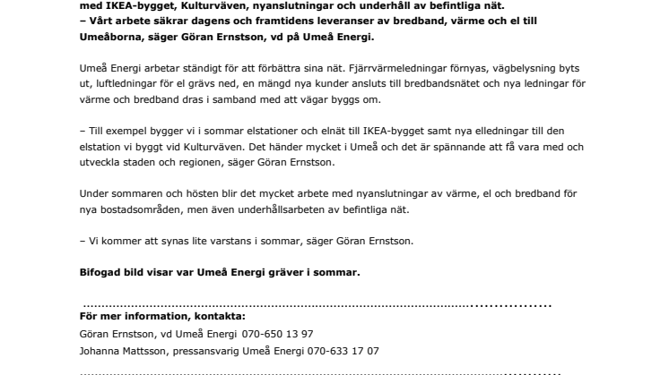 Umeå Energi investerar i Umeås infrastruktur - här gräver vi i sommar