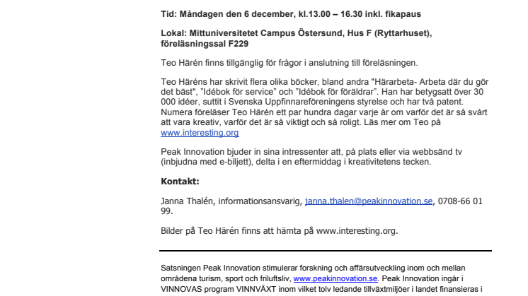 Pressinbjudan: Föreläsning med Teo Härlén - "Från informationssamhälle till innovationssamhälle"