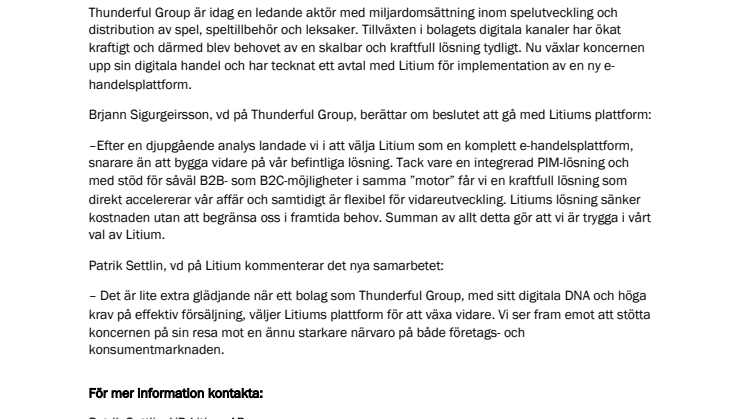 Thunderful Group väljer Litiums plattform för digital handel