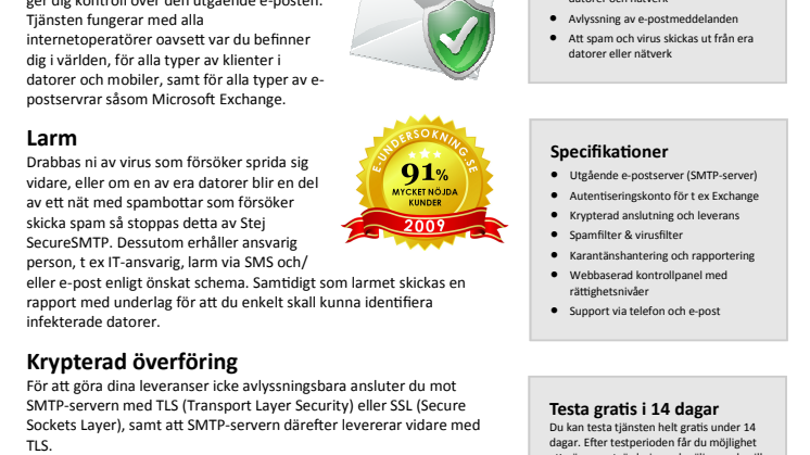 Informationsblad utgående e-postleveranser: Stej SecureSMTP