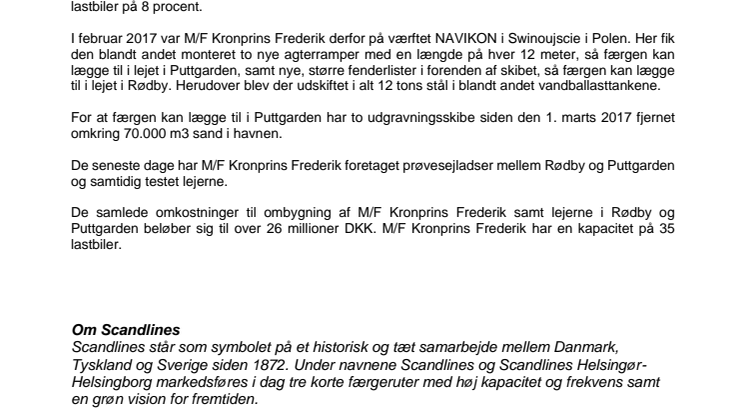 Scandlines indsætter fragtfærge på ruten Rødby-Puttgarden