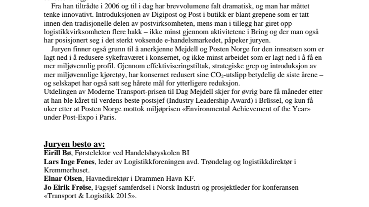 Posten-sjefen hedret med logistikkpris