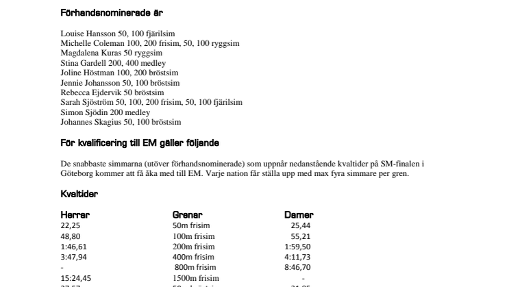 Vem får representera Sverige vid Sim-EM i Herning den 12-15 december? Svaret får vi i slutet av denna vecka 