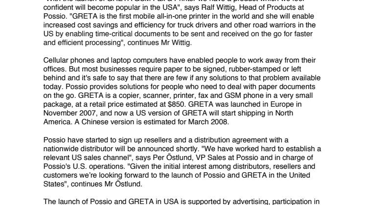 Possio announce its presence in the United States