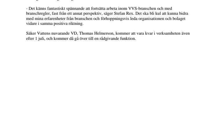 Säker Vattens nya VD utsedd